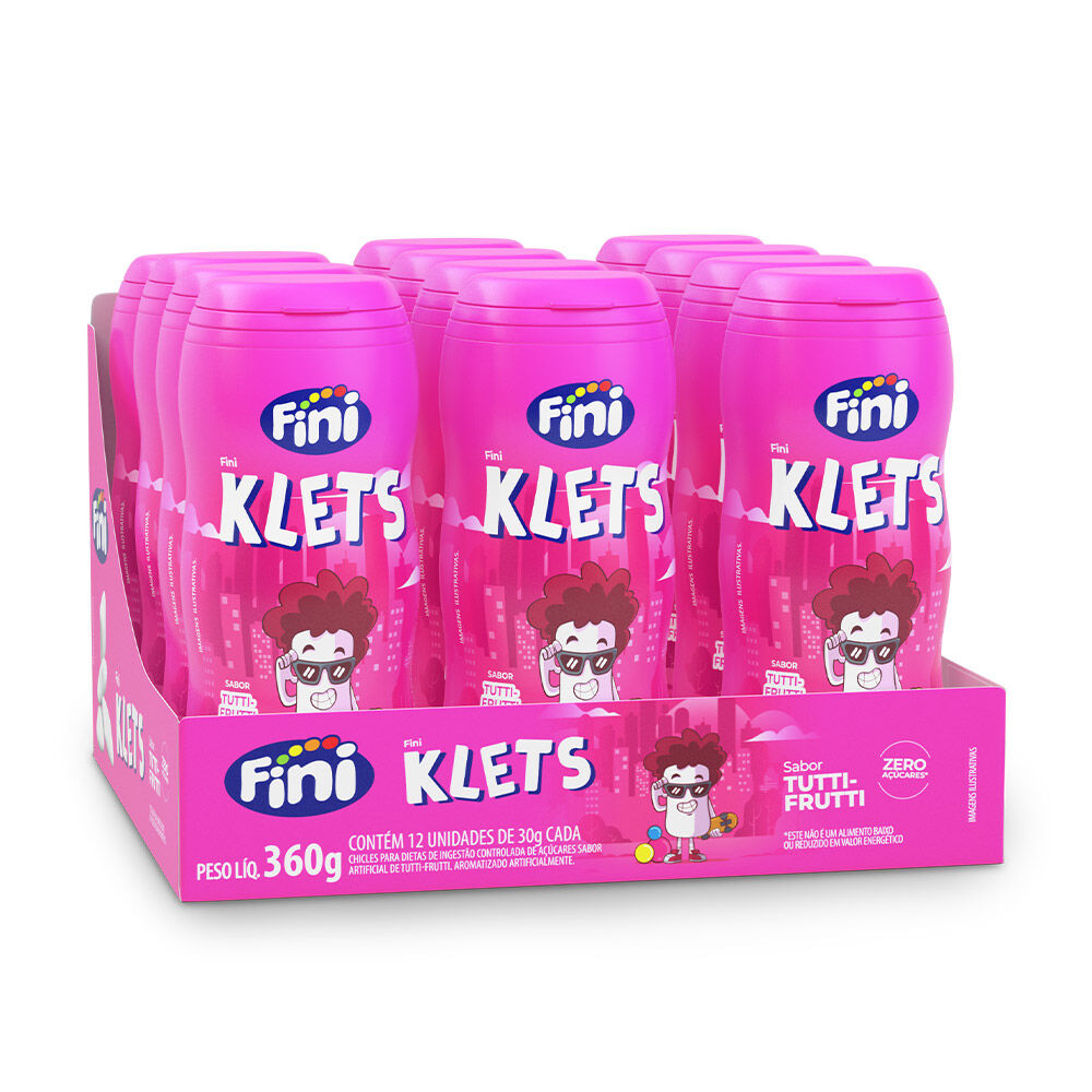 Chicle Klets Tutti- Frutti com 12 unidades de 30g cada - Fini
