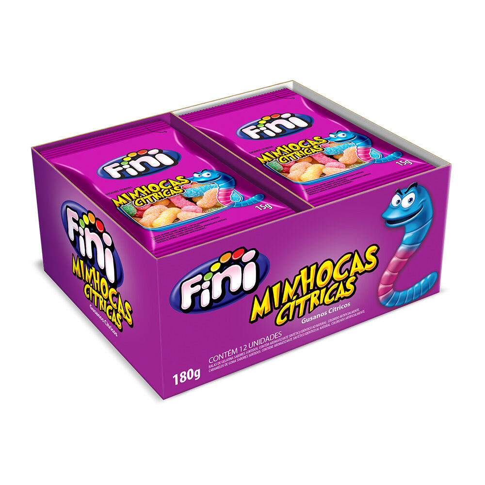 Mini Minhocas Azedinhas com 12 pacotes de 15g cada - Fini