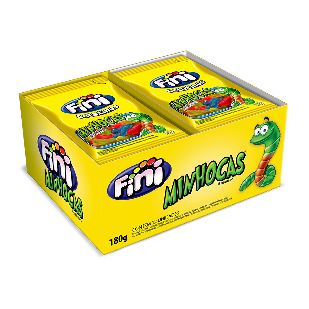 Mini Minhocas com 12 pacotes de 15g cada - Fini