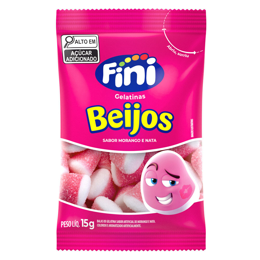 Mini Beijos de Morango com 12 pacotes de 15g cada - Fini