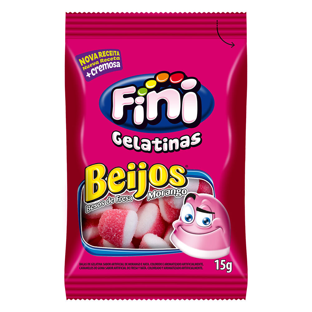 Mini Beijos de Morango com 12 pacotes de 15g cada - Fini